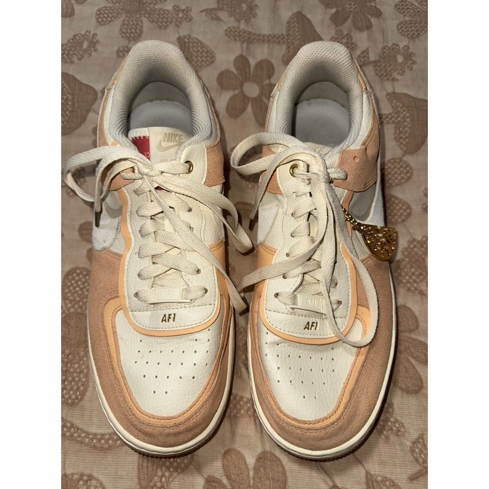 Nike Air Force One‎ shadow women's 10.5 peach Cream white suede leather sneakers